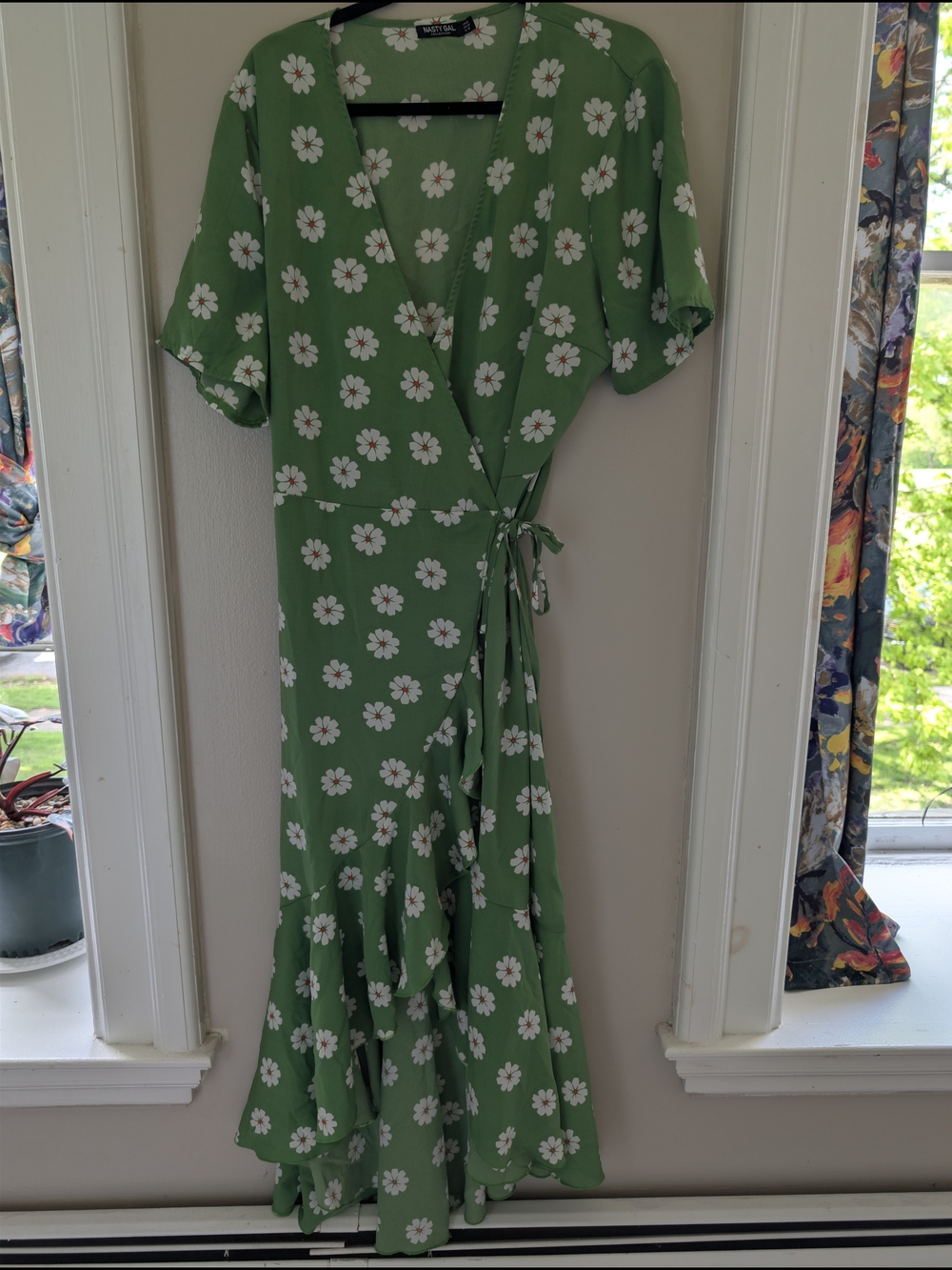 Nasty Gal Green Daisy Wrap Maxi Dress